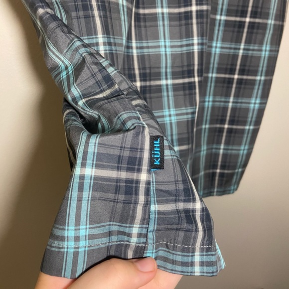 Kuhl Men’s Eluxur Shirt Button Short Sleeve Plaid Front Pocket Size Small Logo - Picture 7 of 9